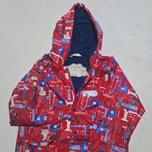 Hatley Brand Long Sleeve Fleece Lined Size 7 Blue Red Raincoat for Boys